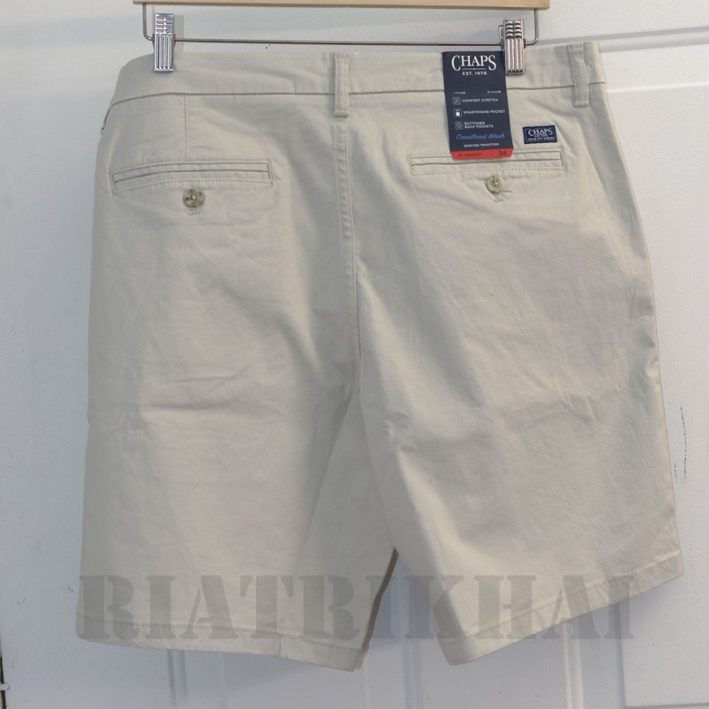 Tan NWT Mens Flat-Front Chino Shorts Chaps - Picture 3 of 9